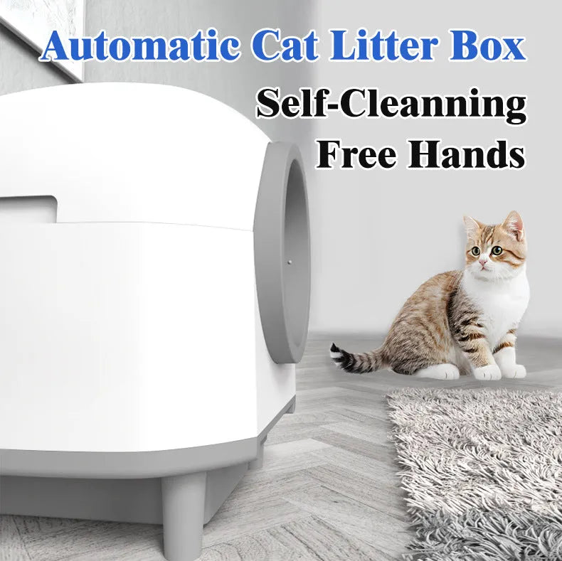 White automatic enclosed cat litter box with ABS plastic housing.