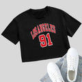 Women's personalised English letters summer t-shirt with exposed navel design in loose cotton fabric