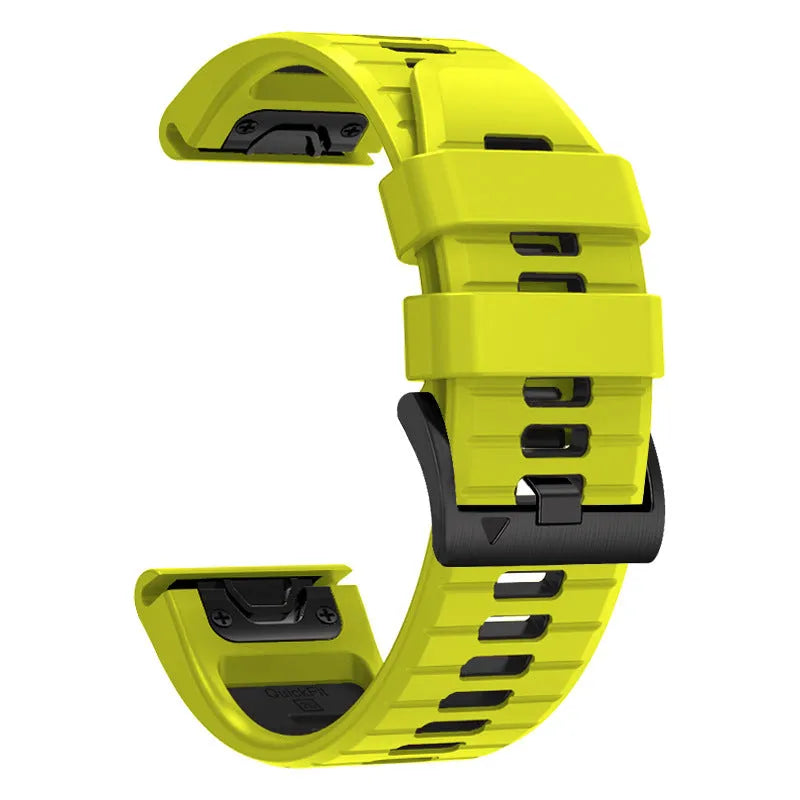 Fenix87pro6 two-colour quick release silicone watch strap in black and red on a grey background