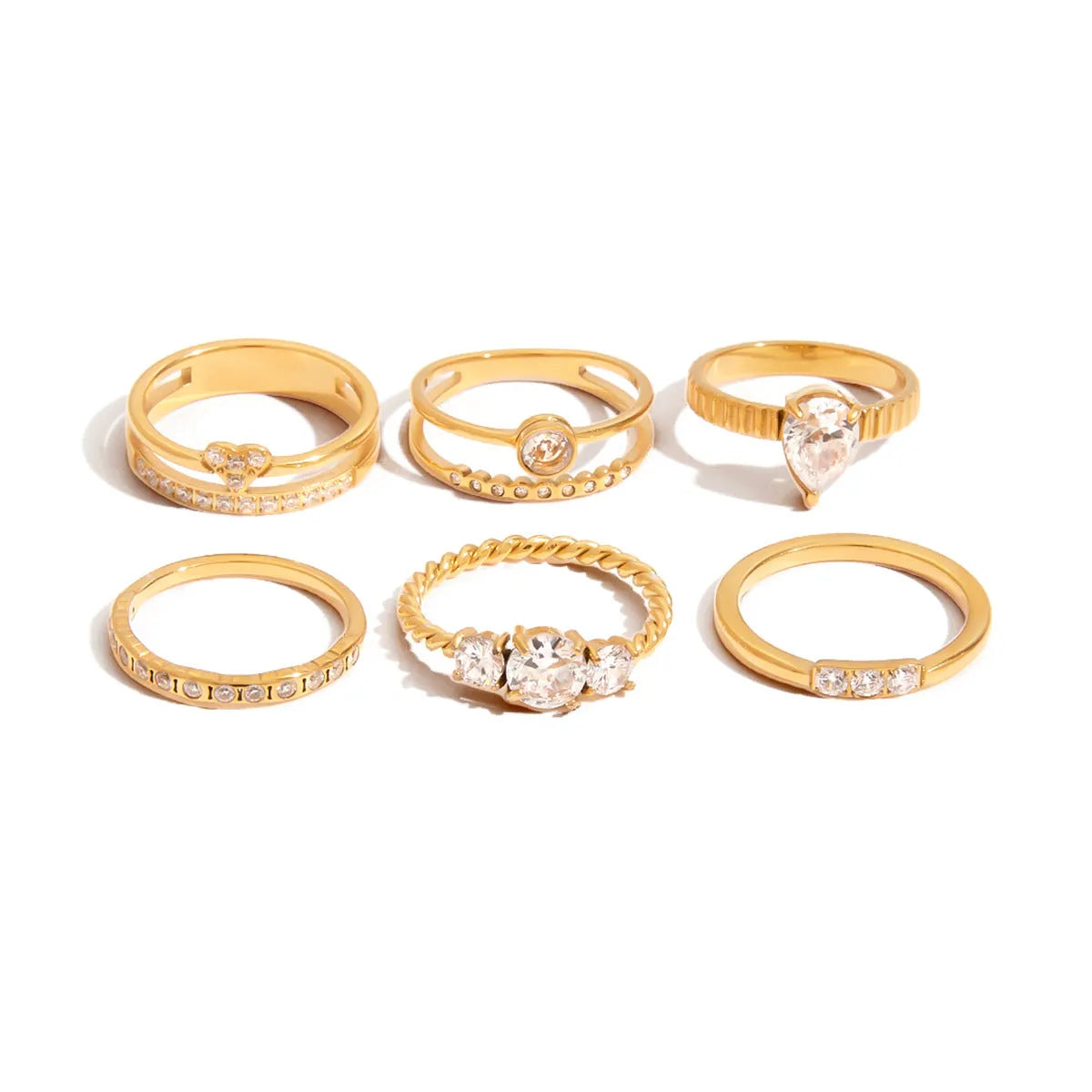 Geometric stainless steel zircon ring with no-fade finish on a hand.