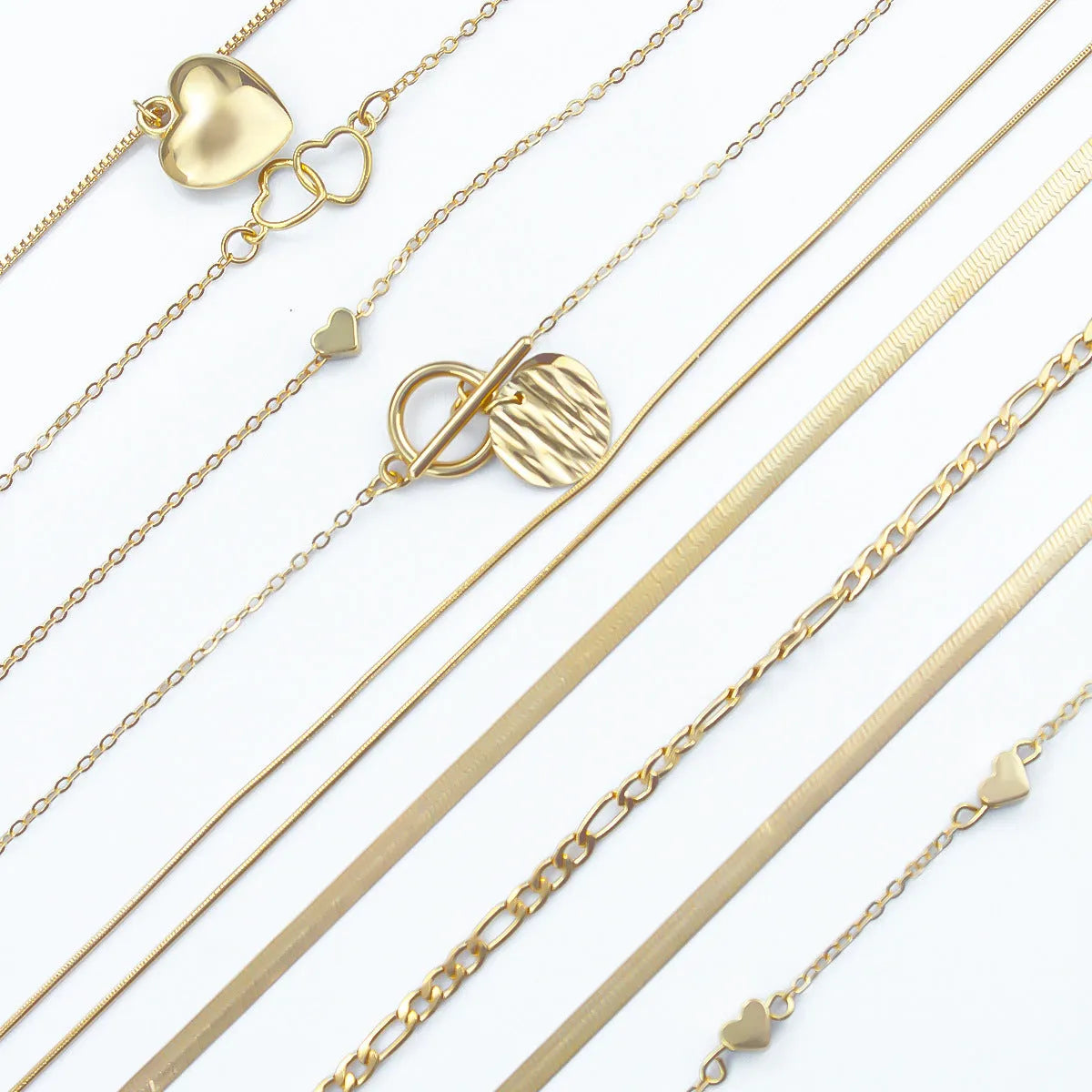 10-piece gold electroplated women's necklace set with adjustable length and snake bone chain design