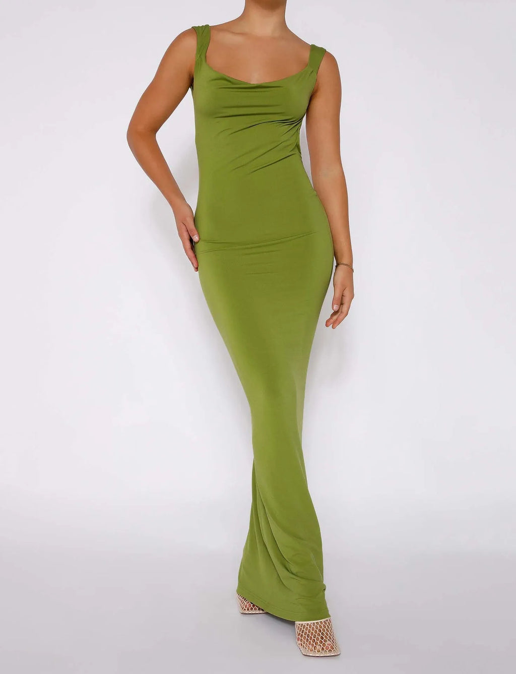 Women's milk silk backless slim fit dress with spaghetti straps in yellow green or champagne colours