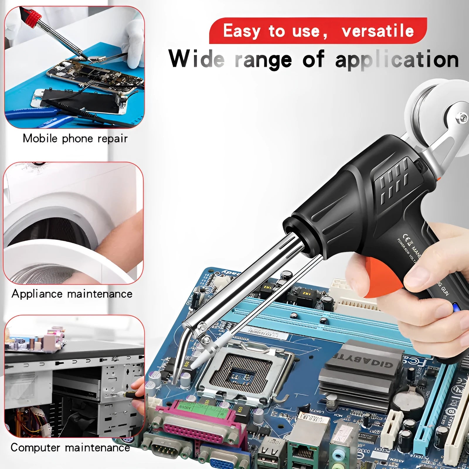 Black G102 alloy soldering gun with LED light, medium standard size 205x170mm