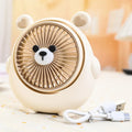 Cute dog-themed USB desk fan for pets with three speed settings on a desktop