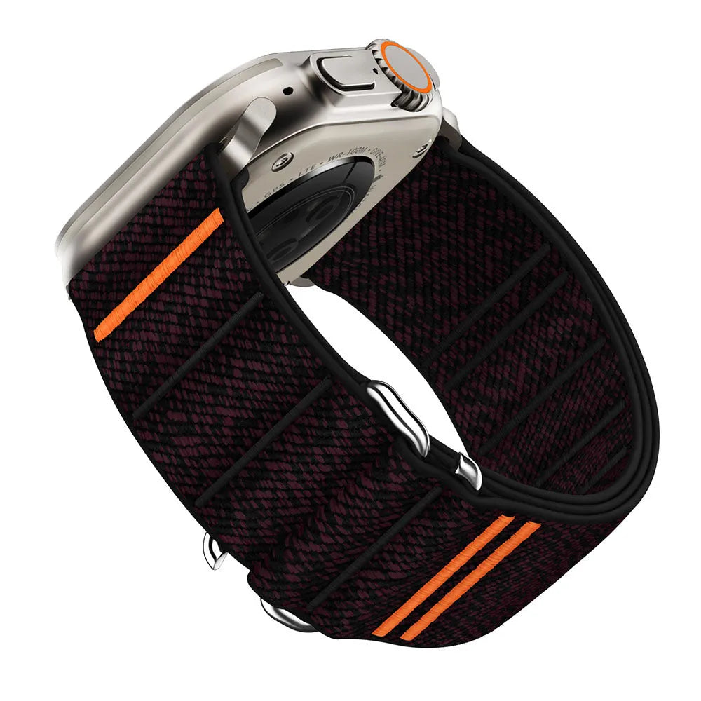Elastic nylon Apple Watch band with stainless steel buckle in various colour options