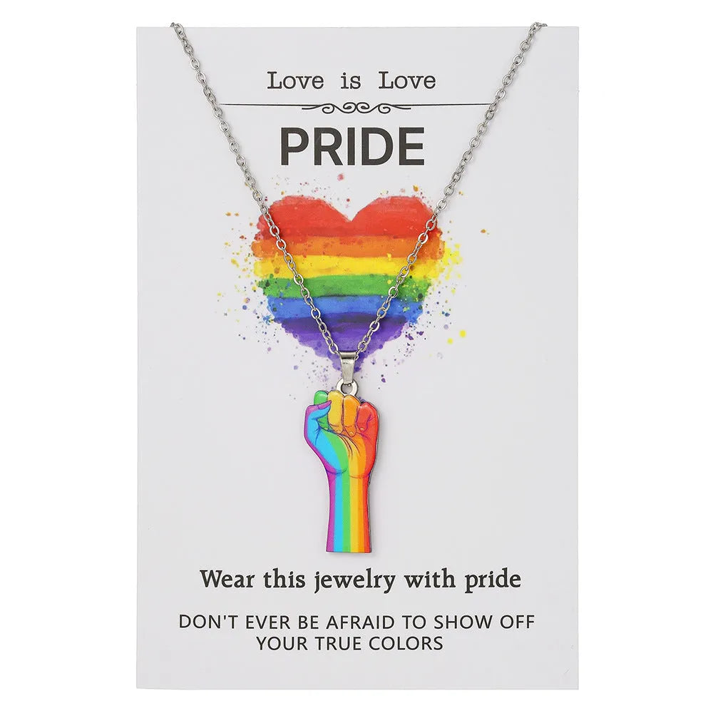 Women's stainless steel necklace and bracelet set with inspirational colour printing in regular chain style jewellery