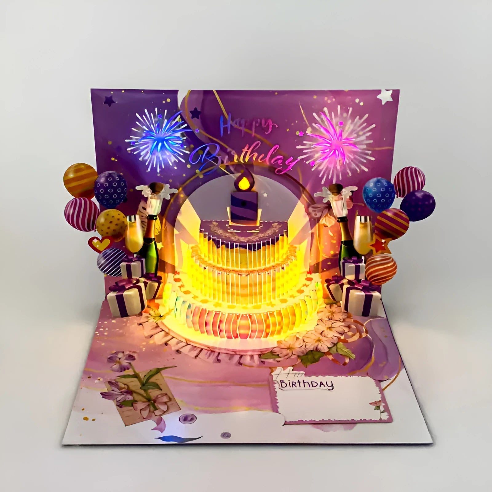 3D musical greeting card with Chinese ink style cake design and dimensional folding