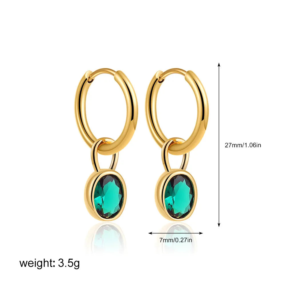 Women's copper drop earrings with oval zircon stone in six colour variations