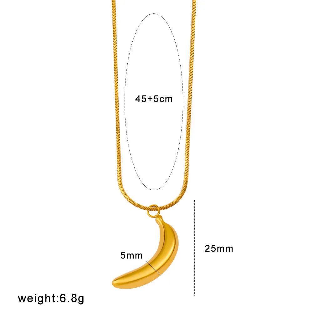 Stainless steel fruit necklace pendant with six design options including apple, grape, watermelon, pineapple, strawberry, and banana