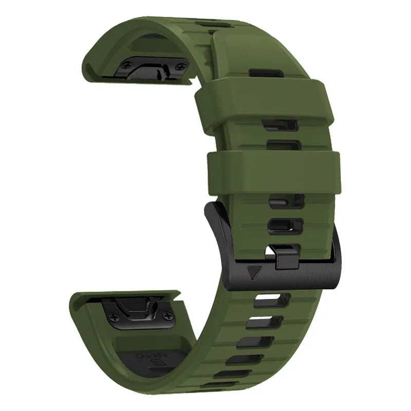 Fenix87pro6 two-colour quick release silicone watch strap in black and red on a grey background