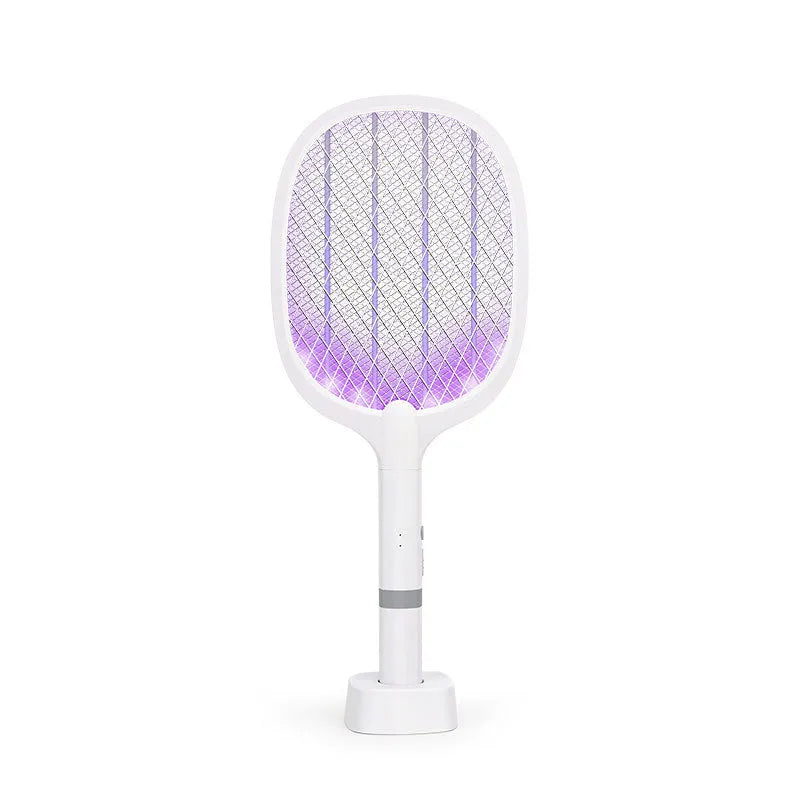 Purple and blue rechargeable electric mosquito swatters for indoor use.