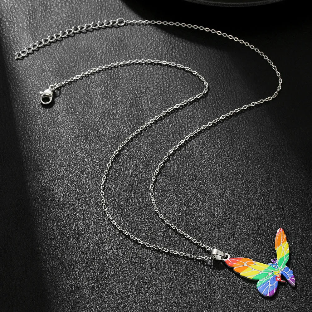 Women's stainless steel necklace and bracelet set with inspirational colour printing in regular chain style jewellery