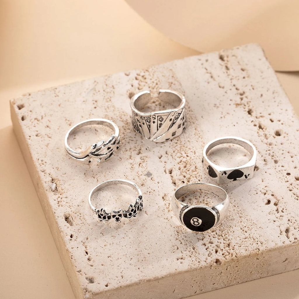Black adjustable ring with retro spade card design for women