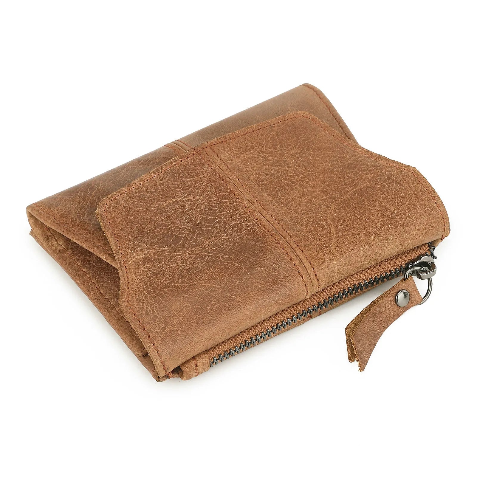 Genuine cowhide leather coin purse with lock closure and RFID anti-theft protection in retro design