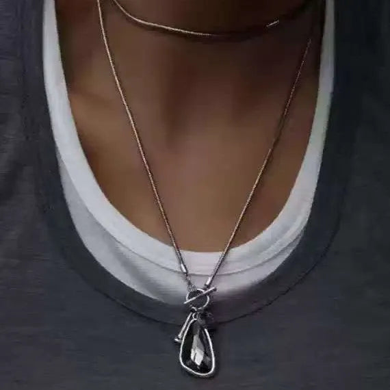 Geometric pendant sweater chain necklace with snake bone chain in water drop colours