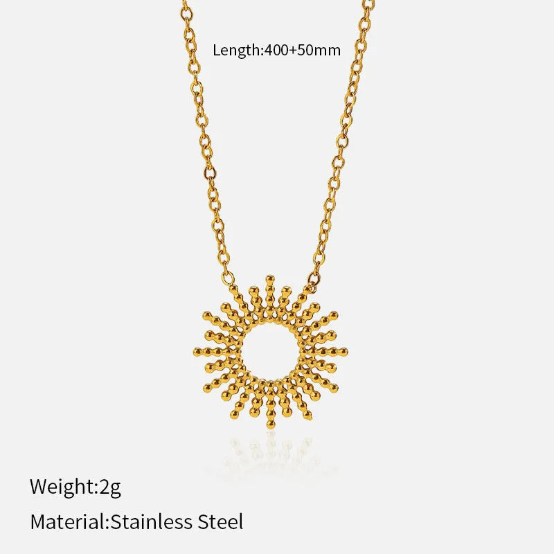 Sunflower Series women's gold-plated geometric chain necklace and bracelet set on a white background.