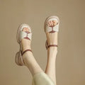 Women's chunky heel platform open toe sandals in renewable leather with rubber soles