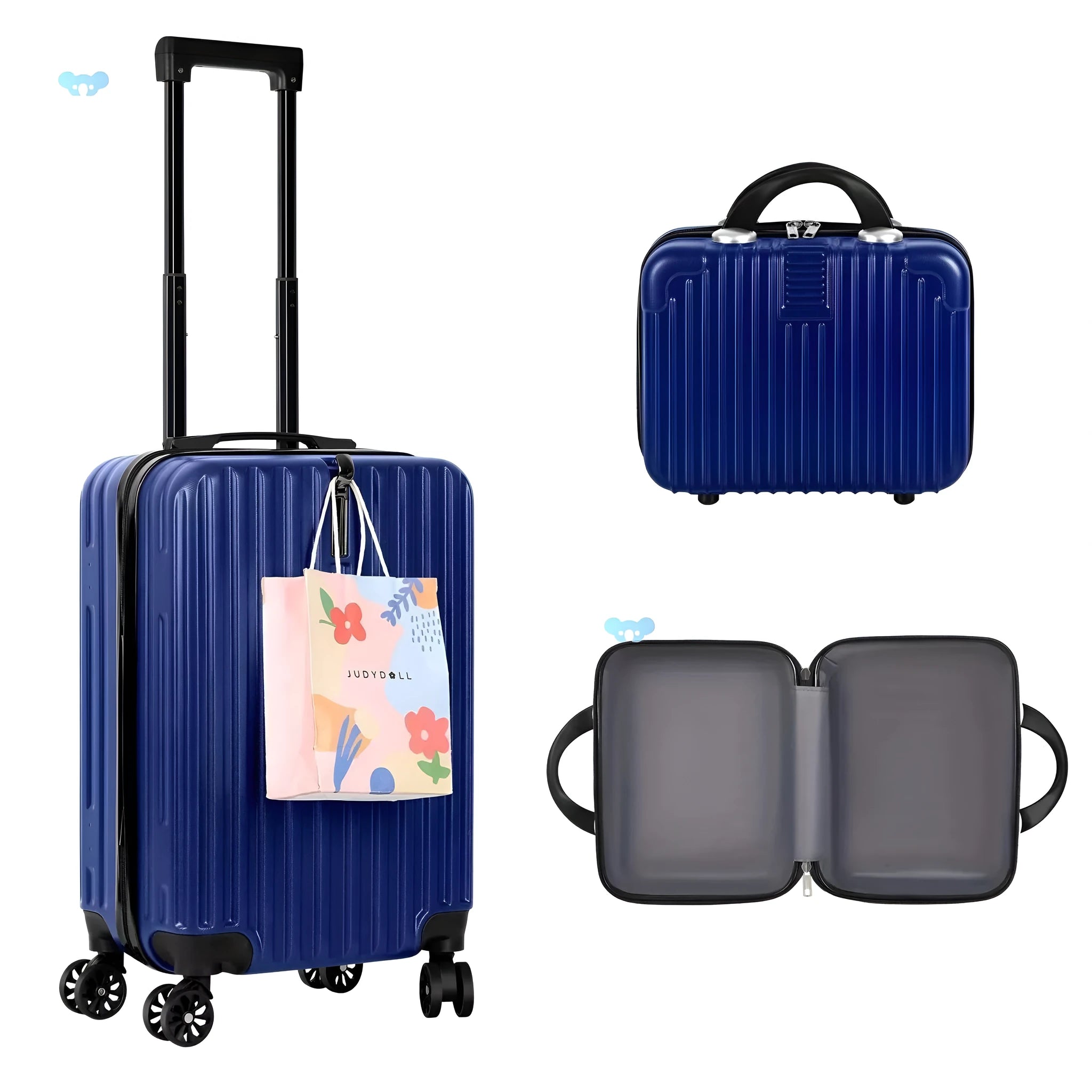 Silver aluminium alloy 14 inch and 20 inch men's travel suitcase set with a towel.