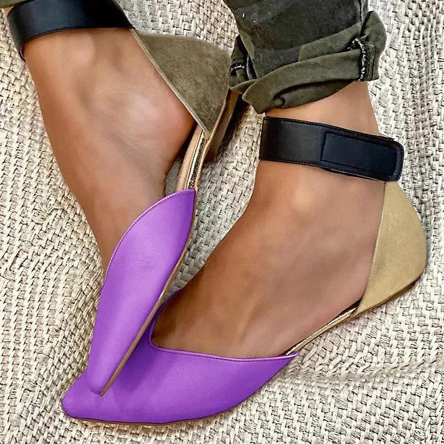 Women's hollowed sandals with Velcro fastening in flat heel style, available in multiple colour options