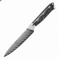 Eight-piece Damascus steel kitchen knife set showing fishbone pattern and different blade sizes