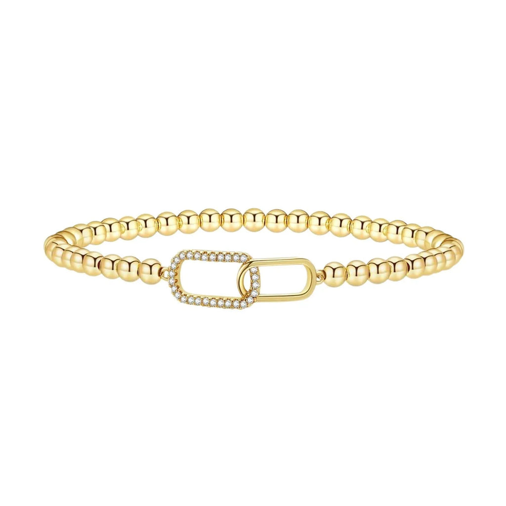 Adjustable stainless steel beaded bracelet with geometric round design in six colour style options