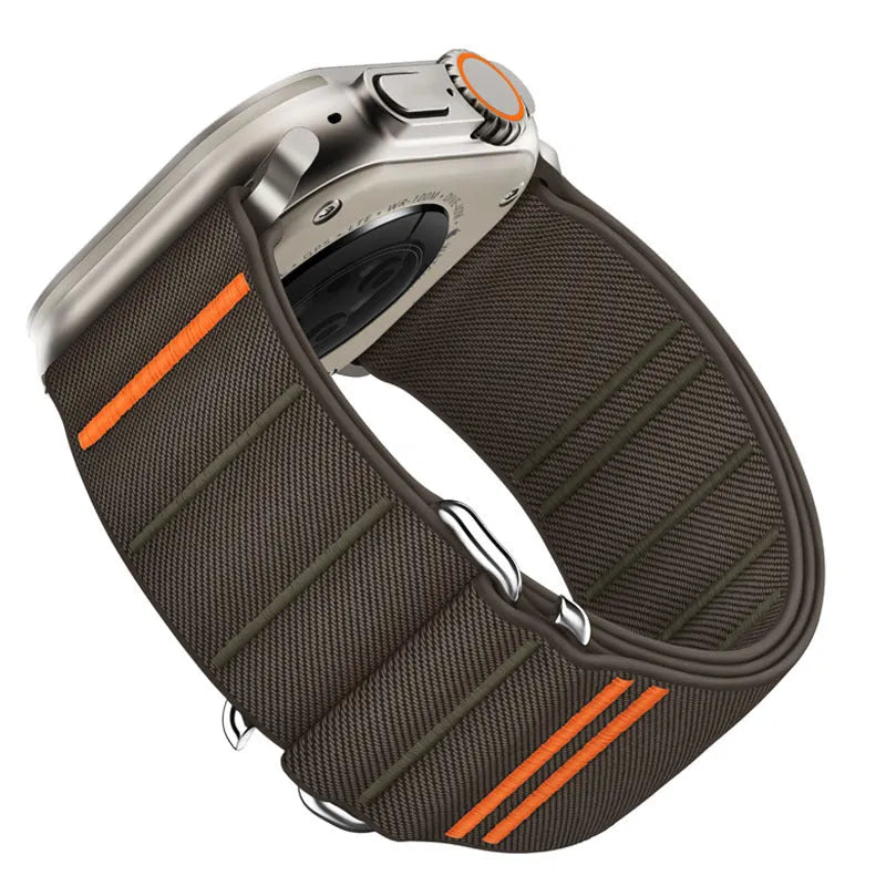 Elastic nylon Apple Watch band with stainless steel buckle in various colour options