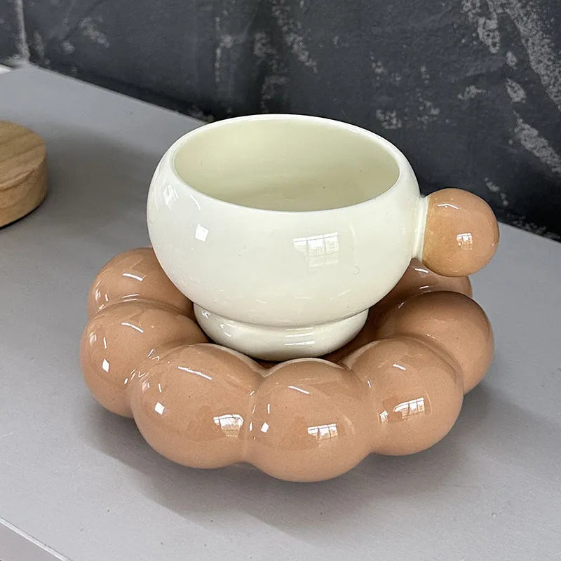 Ceramic coffee set with dish and cup in Nordic simple style, 250ml capacity, high temperature resistant