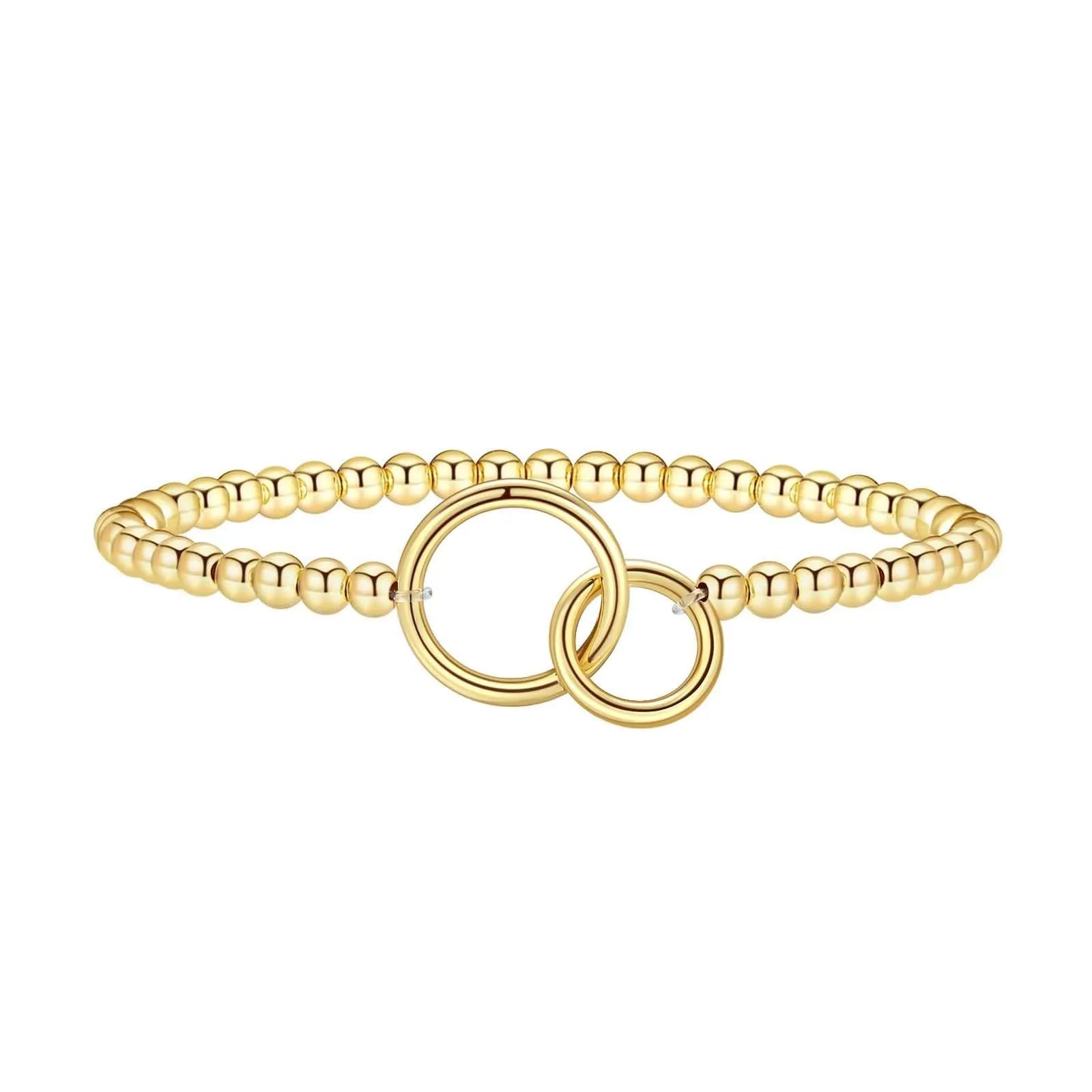Adjustable stainless steel beaded bracelet with geometric round design in six colour style options