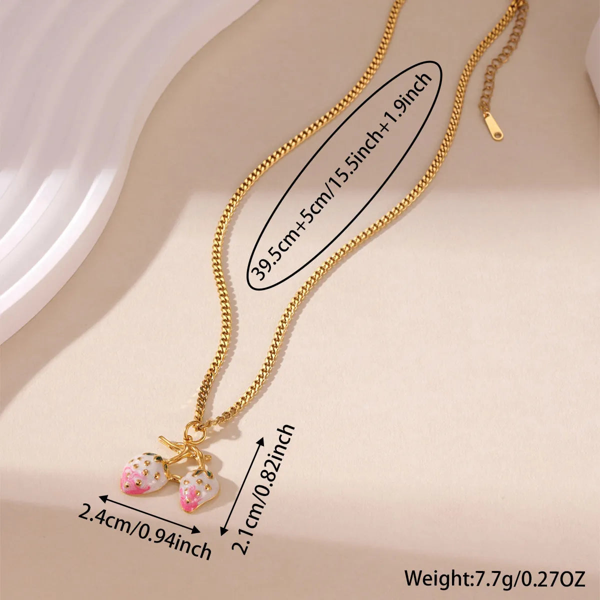 Stainless steel strawberry fruit pendant necklace in red or white gradient colour