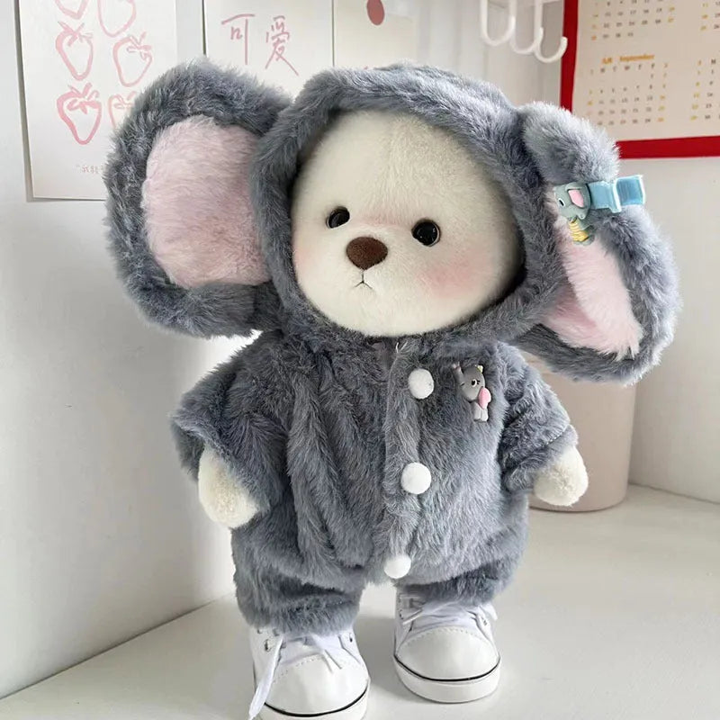 Grey elephant jumpsuit plush outfit for 30cm Lina bear doll