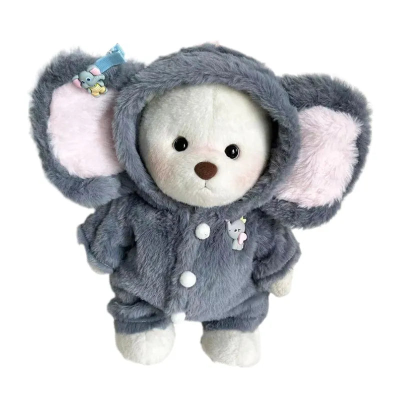 Grey elephant jumpsuit plush outfit for 30cm Lina bear doll