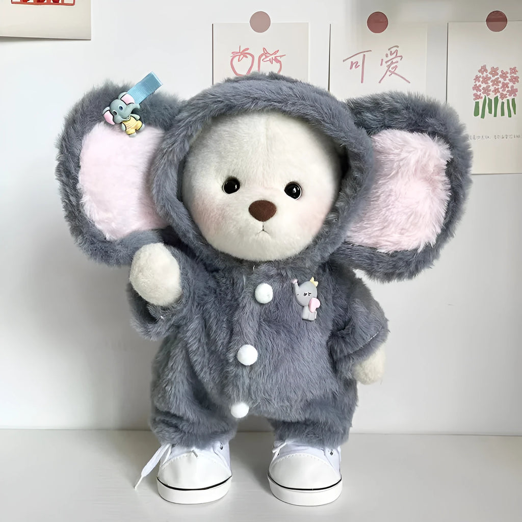 Grey elephant jumpsuit plush outfit for 30cm Lina bear doll