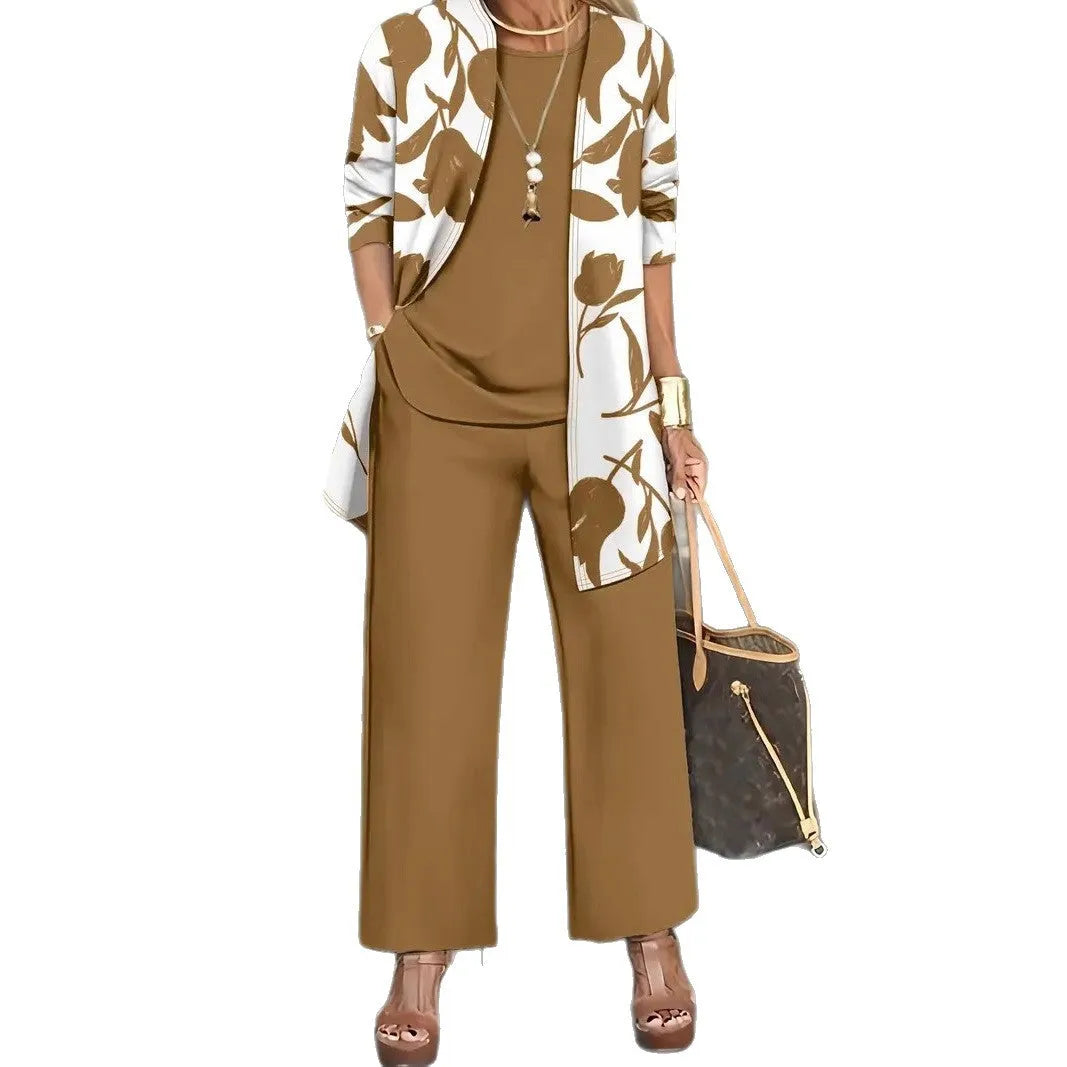 Women's blue Japanese Korean style three-piece suit comprising a long sleeve coat, vest, and trousers.