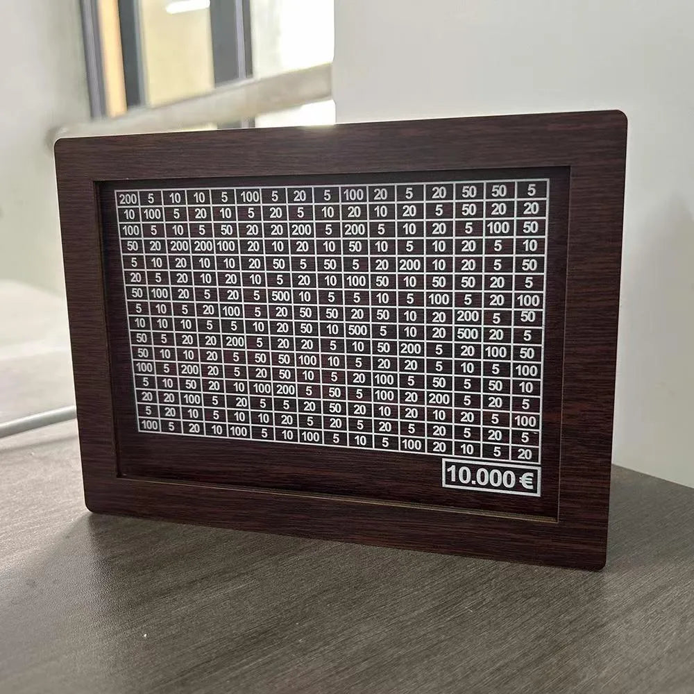 Wooden digital coin bank with a retro design and selectable currency library options including 1000 yuan and cat designs.