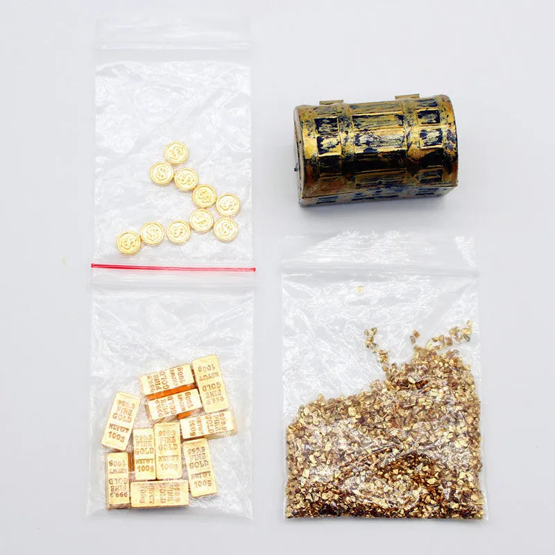 Alloy gold coin treasure box doll house miniature ornaments with gold bar combination