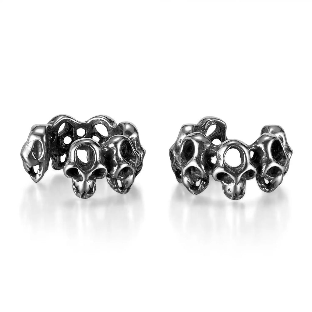 Retro hollow geometric skull earrings in stainless steel with ear clip fitting