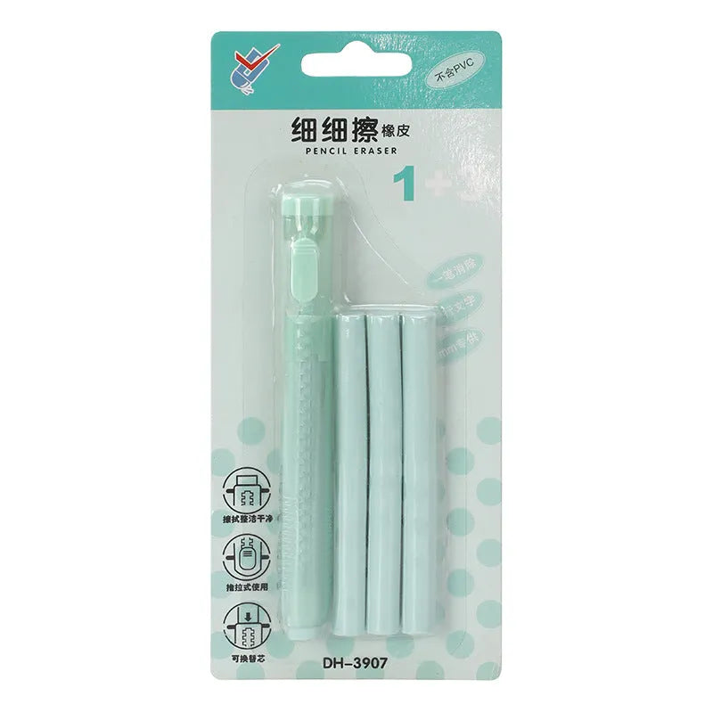 Push-type traceless children's automatic eraser in blue, green, pink, and purple colours