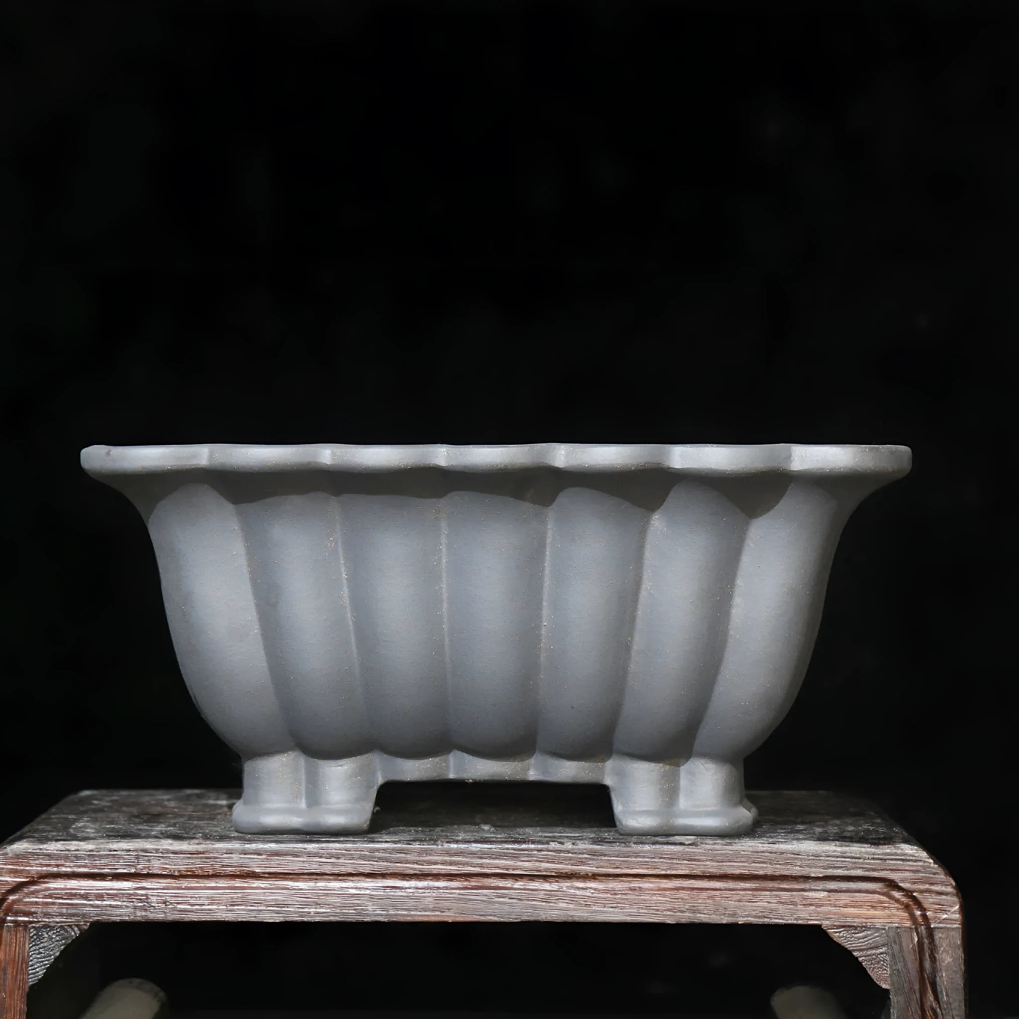 Purple sand ceramic square bonsai pot with classical design on desktop