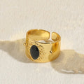 Vintage geometric copper ring with Chinese-style zircon accents and black electroplated finish