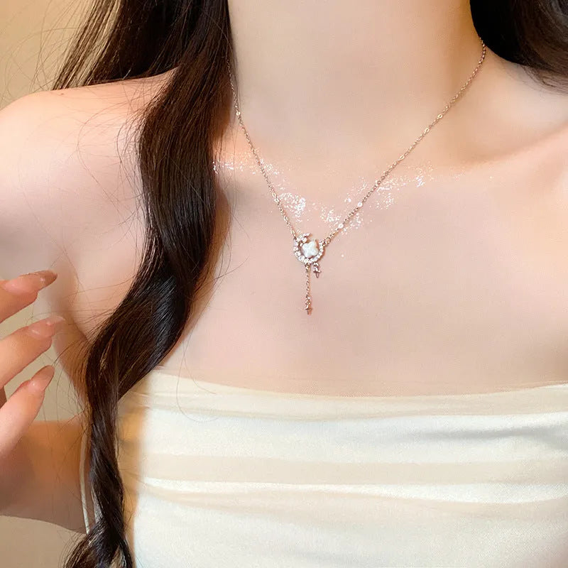 Women's star moon necklace with sparking zirconium alloy pendant on adjustable copper chain in gold or silver colour