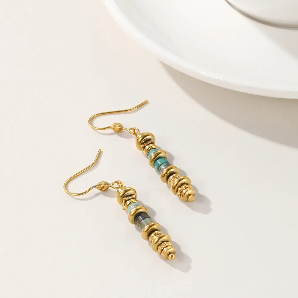 Geometric titanium steel dangle earrings with 18K gold plating and retro styling