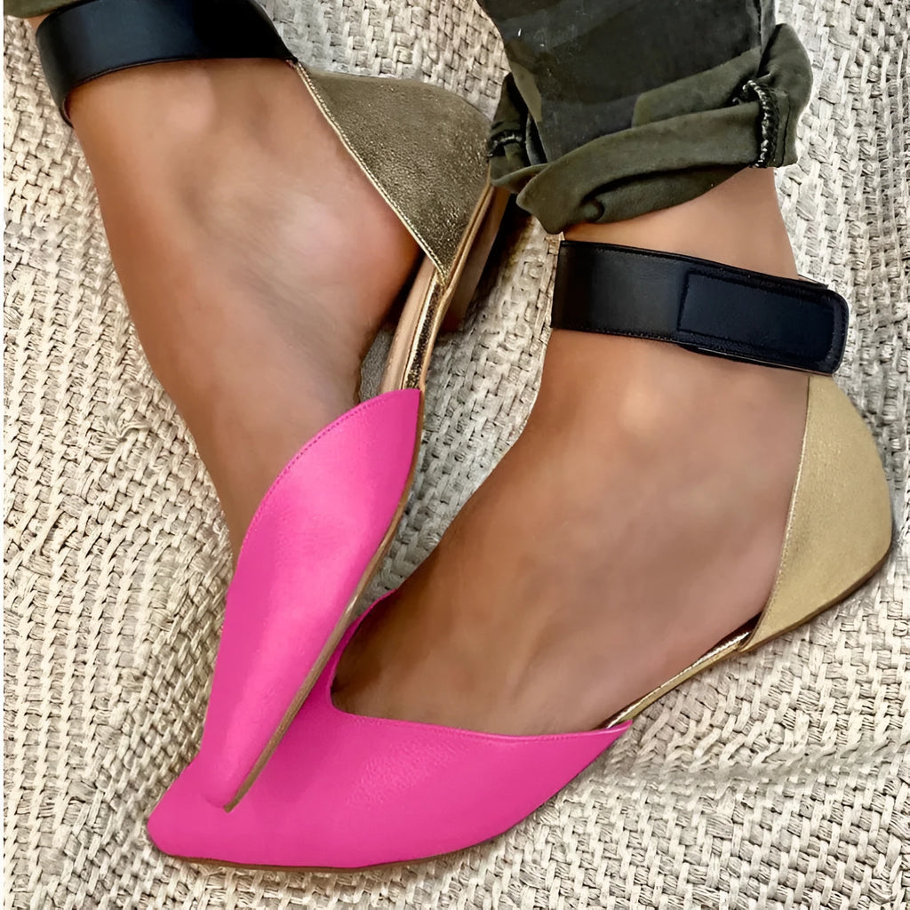 Women's hollowed sandals with Velcro fastening in flat heel style, available in multiple colour options