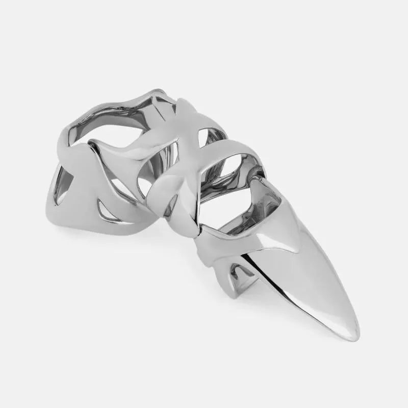 Silver punk armour finger stall, adjustable alloy metal ring for gothic fashion.