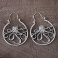 Vintage octopus earrings with antique silver electroplated finish and detailed animal modelling