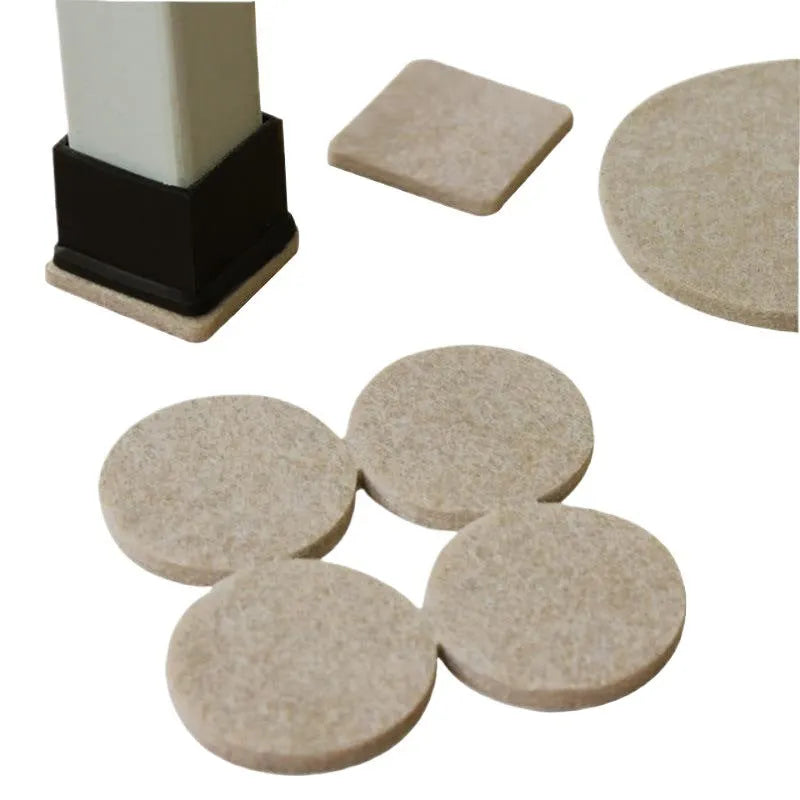 Beige plastic furniture protection pads in multiple sizes including round and square shapes
