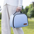 Textured cloth insulated lunch bag in sapphire blue colour with large capacity for a bento box.