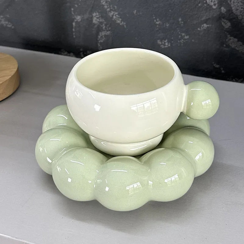 Ceramic coffee set with dish and cup in Nordic simple style, 250ml capacity, high temperature resistant