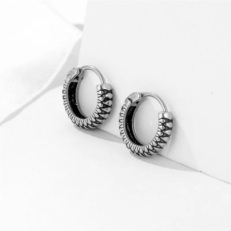 Retro geometric titanium steel earrings with stripe design in silver colour