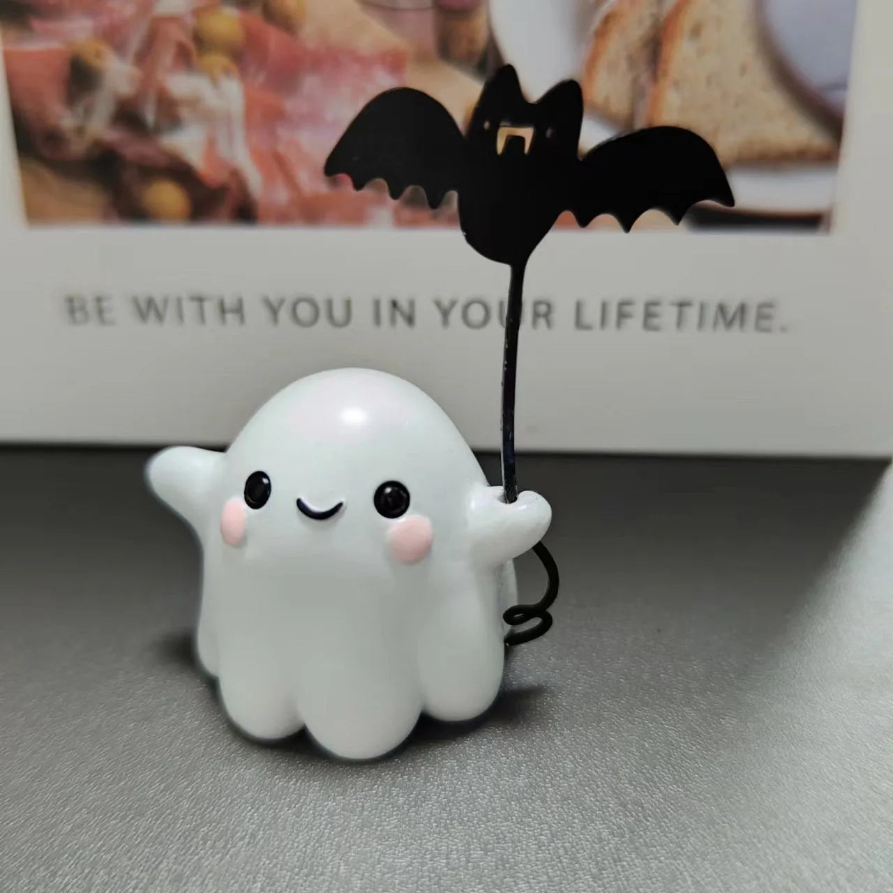 Mini ghost walking dog Halloween statue ornament with resin construction