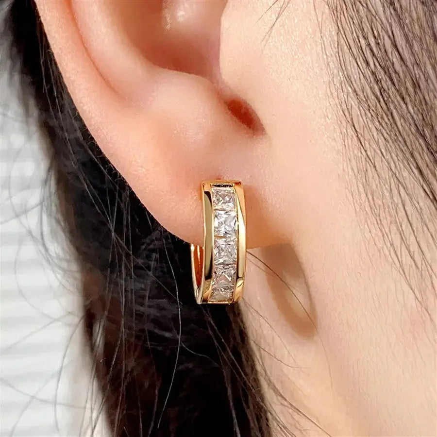 Geometric quadrilateral copper earrings with gold plating for women